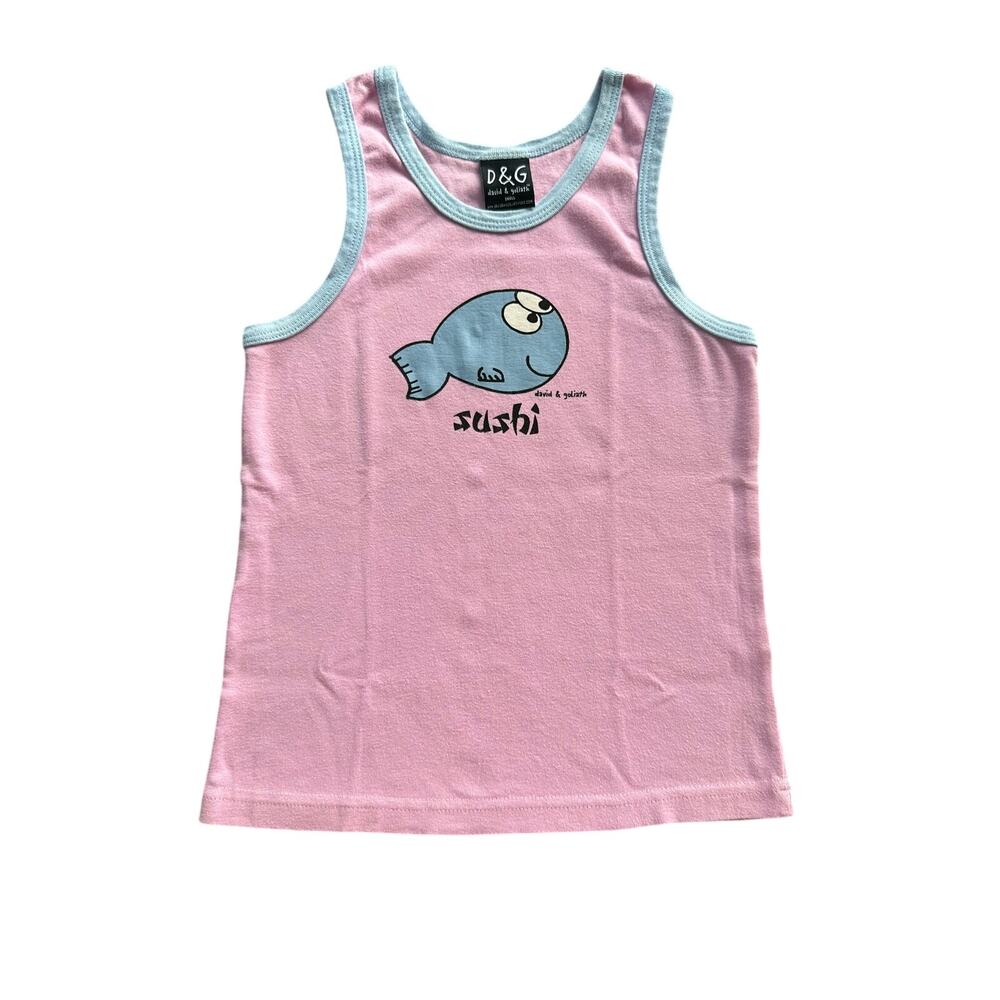 VTG 2000s David & Goliath D&G Sushi Fish Tank Top Pink Ringer Crop Cami Small